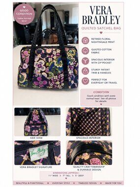 Vera Bradley Retired Floral Nightingale Quilted Satchel Bag